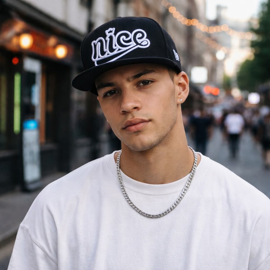 Black Snapback Cap with 3D Embroidered &quotNice