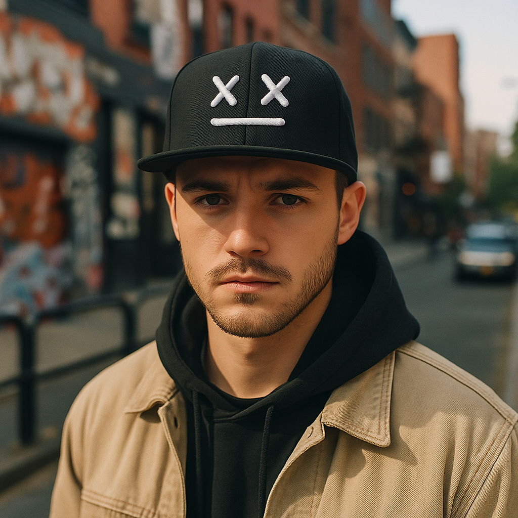 Minimalist X-Face 3D Embroidered Black Snapback Hat