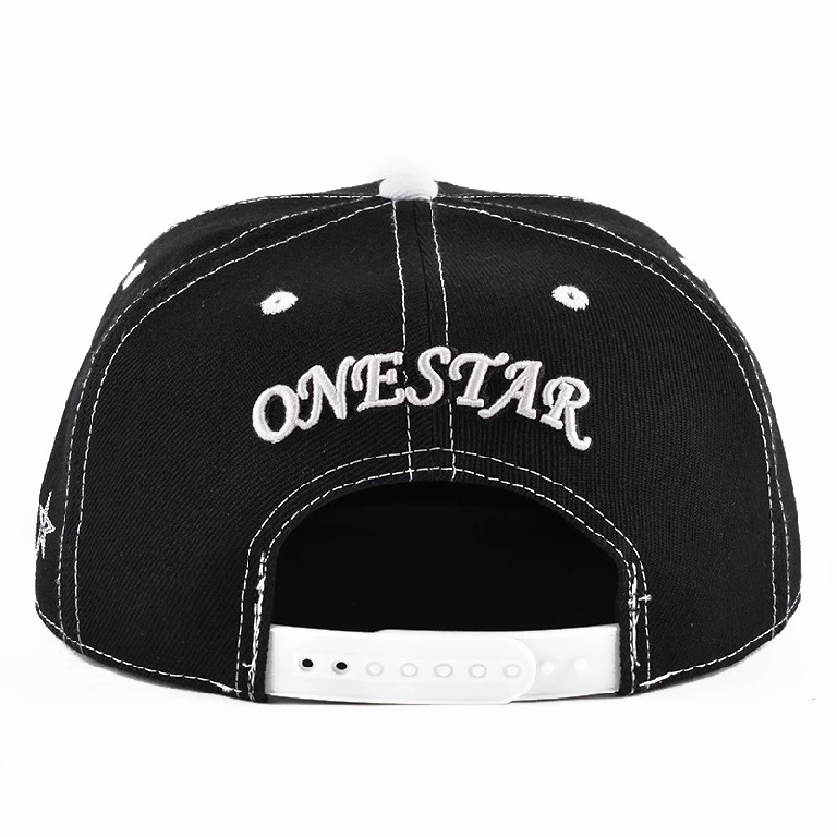 Black Flat Brim Snapback Cap with 3D Star Embroidery – Urban 6 Panel Hat