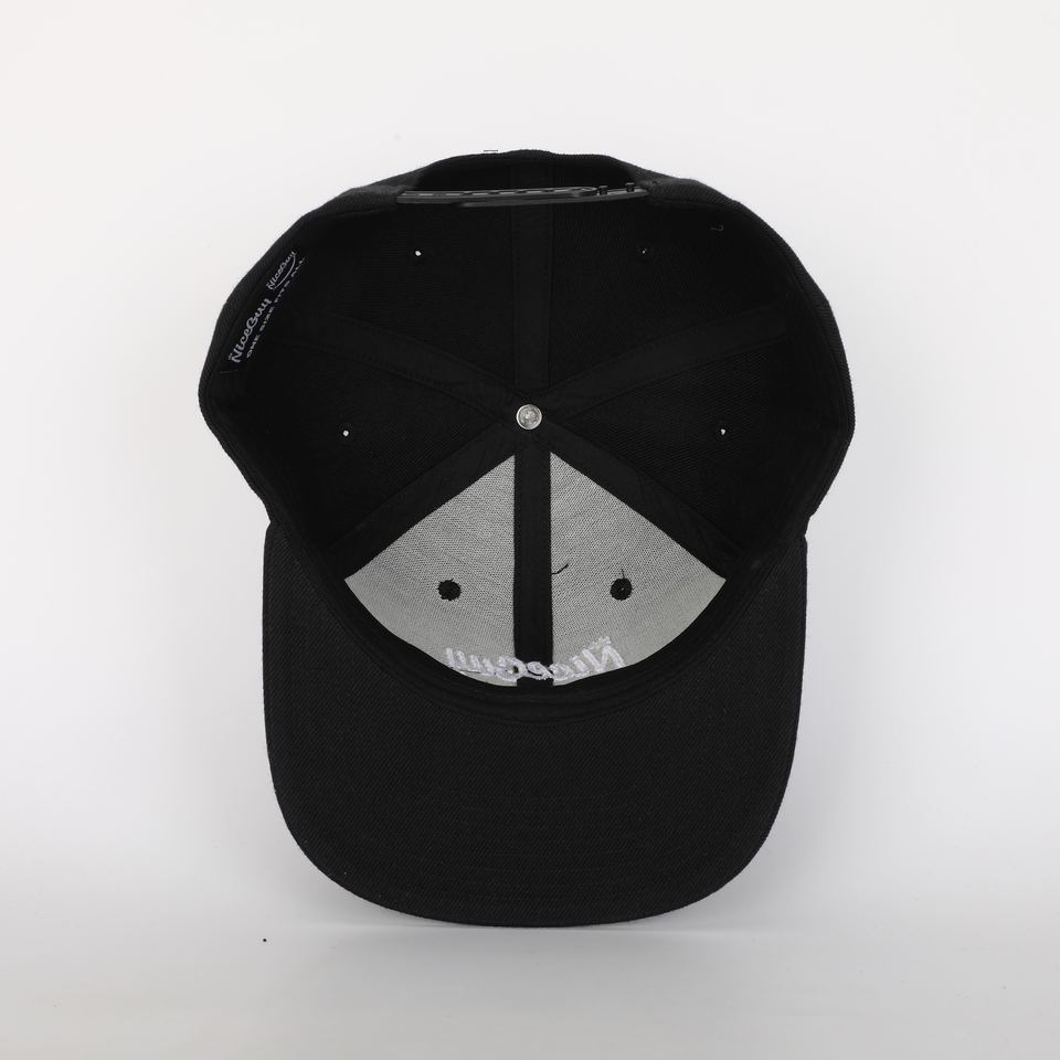 Black 6-Panel Snapback Cap with 3D Embroidered Smile Logo
