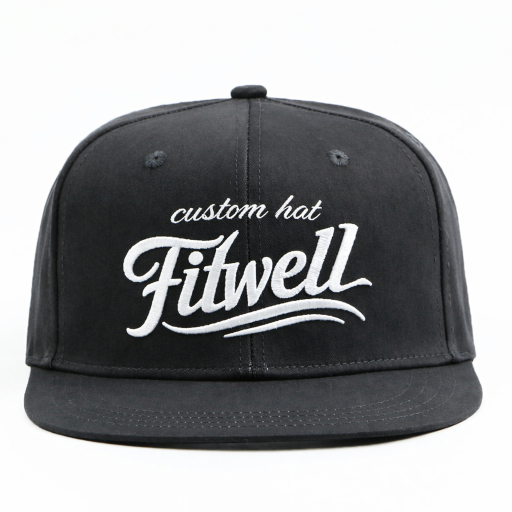Black 6 Panel 3D Embroidered Flat Brim Snapback Cap with Bold Logo