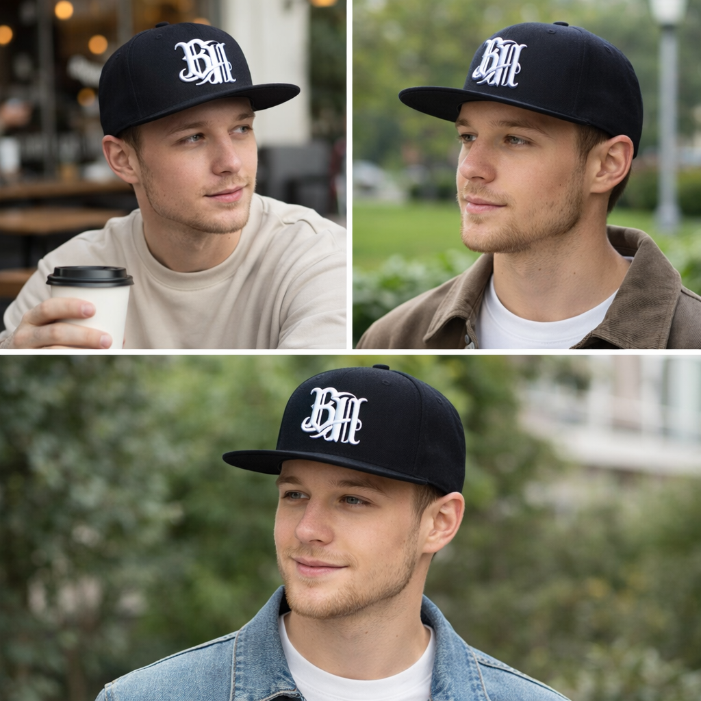 Black Flat Brim Snapback Hat with 3D Embroidered Gothic Letters