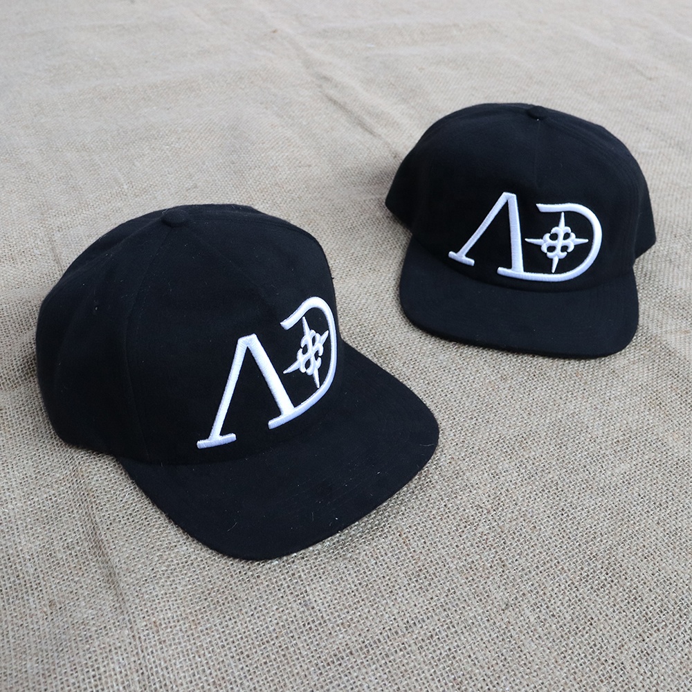 Black 6 Panel Snapback Cap with 3D Embroidered Logo Classic Streetwear Hat