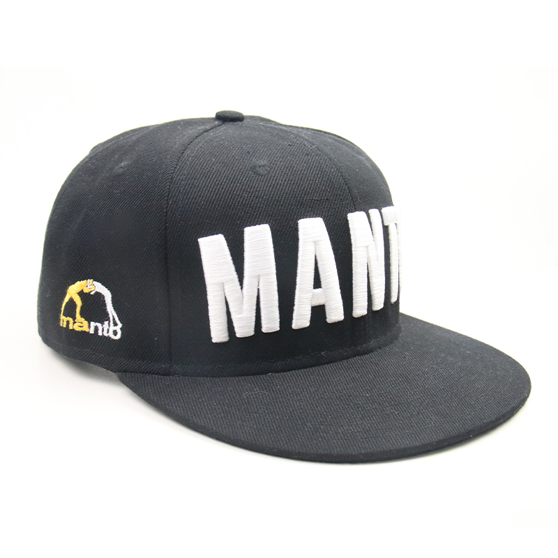 MANTO Letter 3D Embroidered Flat Brim Snapback Cap