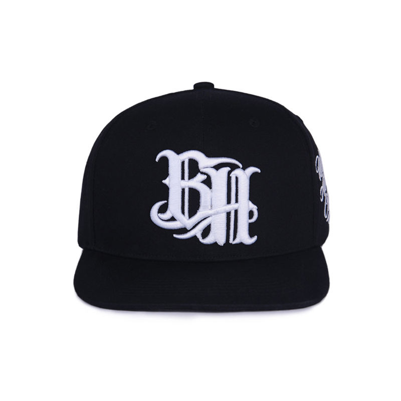 Black Flat Brim Snapback Hat with 3D Embroidered Gothic Letters