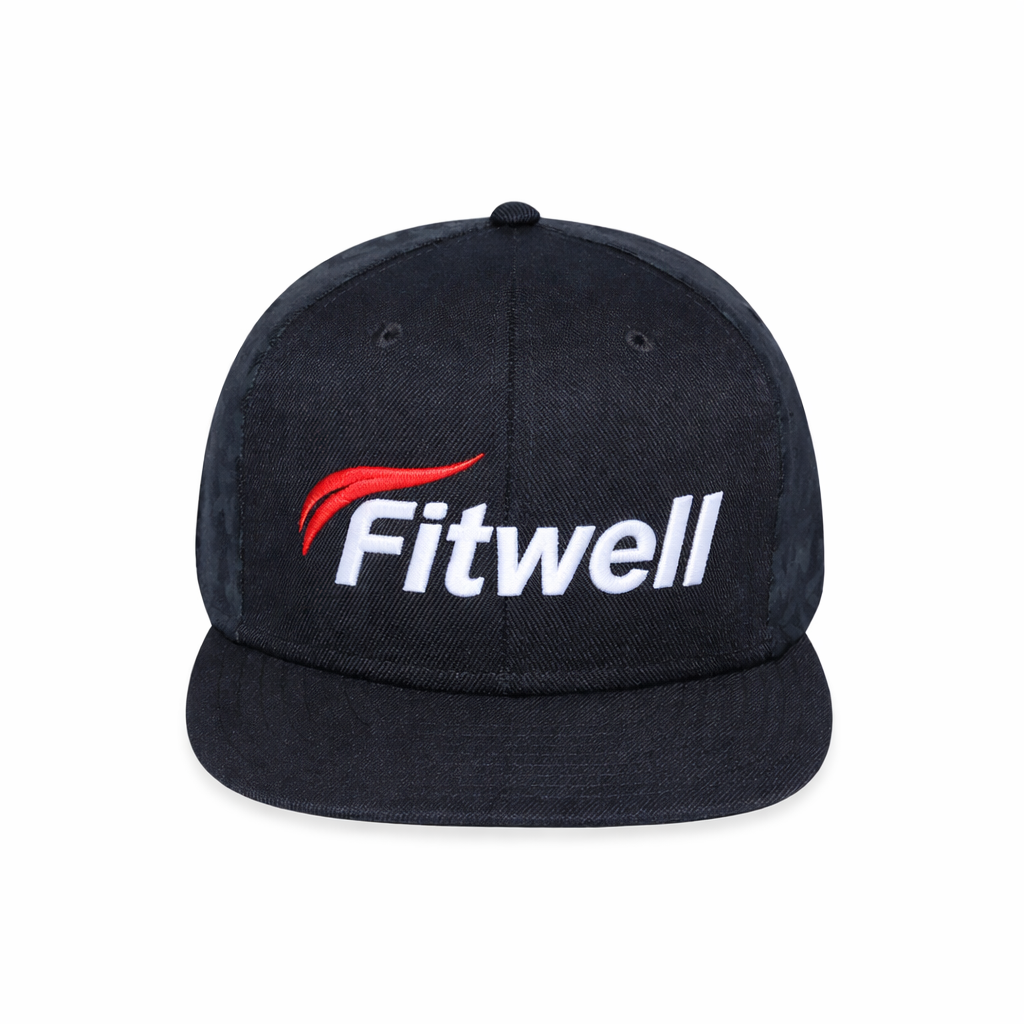 Black Flat Brim Cap with Red & White 3D Embroidery – 6 Panel Streetwear Snapback