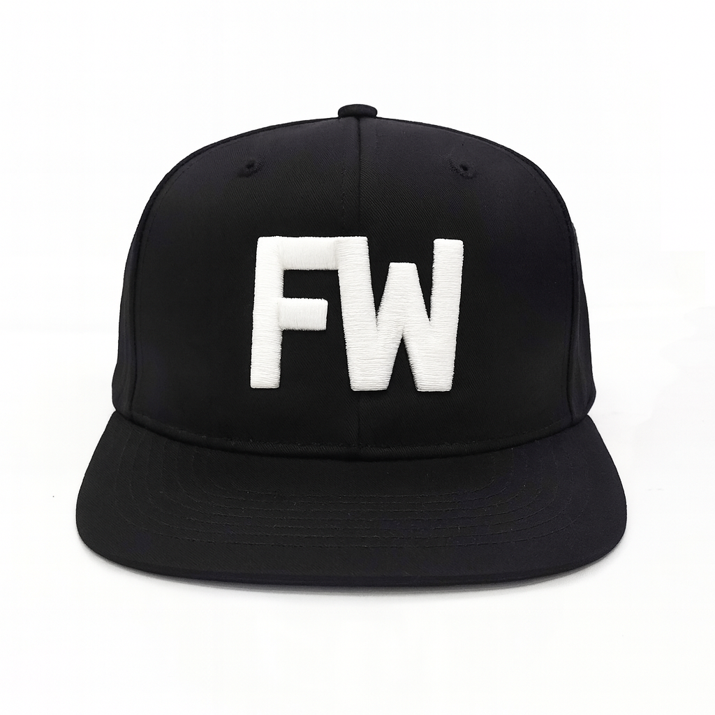 Black Flat Brim Snapback Hat with Raised 'R' 3D Embroidery