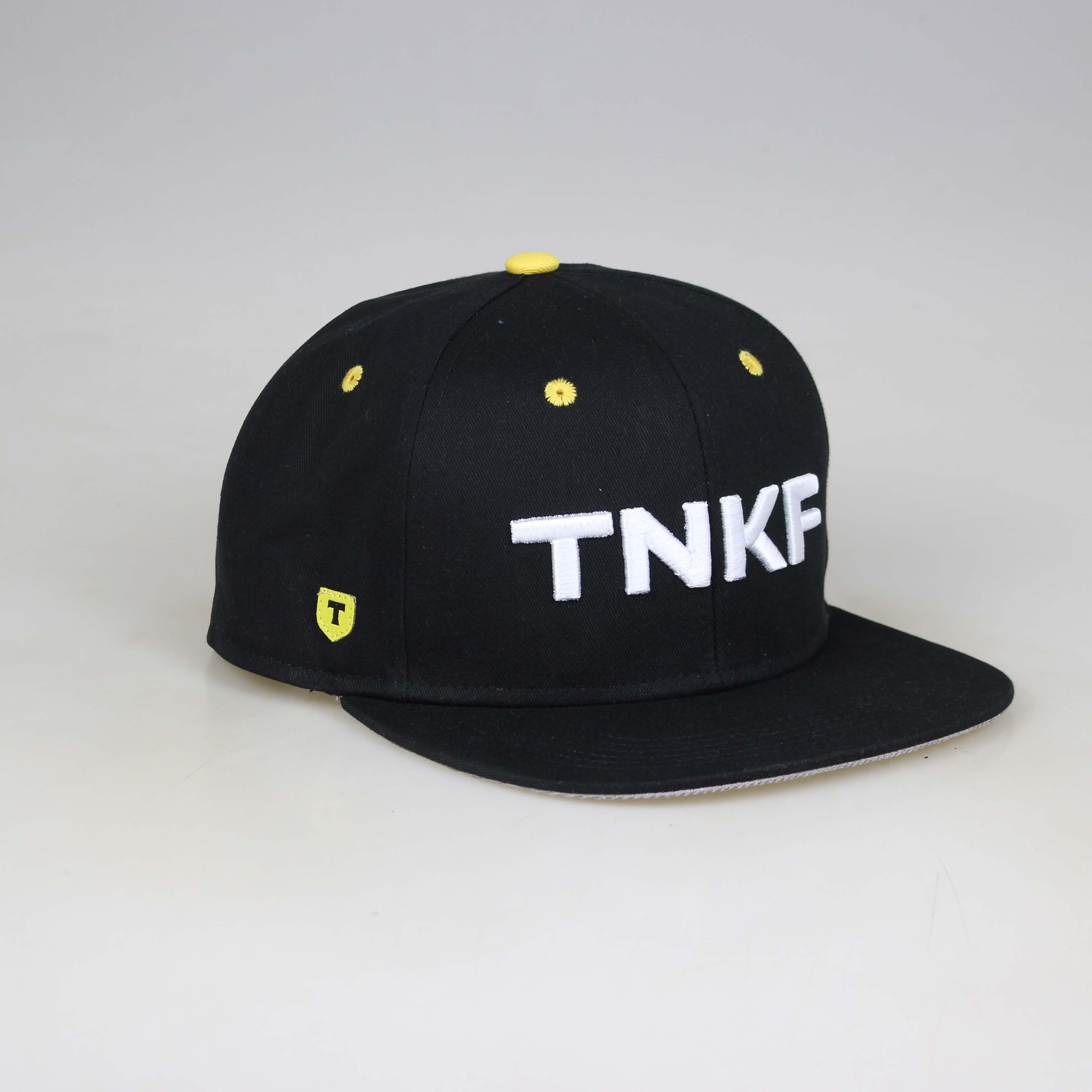 TNKF 3D Embroidered Black Snapback Cap – Street Style 6 Panel Hat