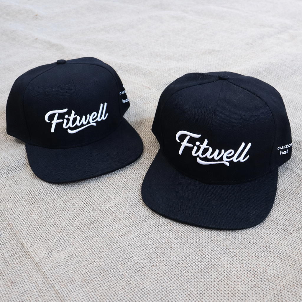Black 6-Panel Snapback Cap with Raised Script Logo Embroidery
