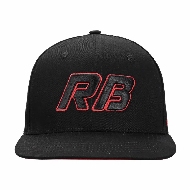 Black Flat Brim Snapback Hat with 3D RB Embroidery