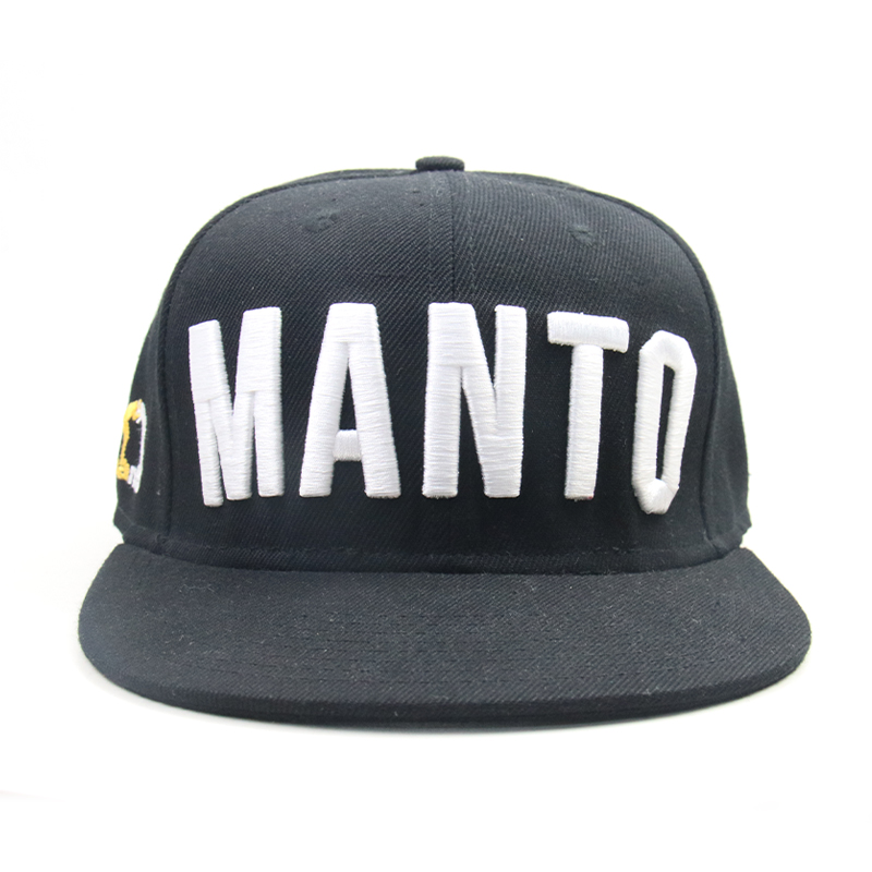 MANTO Letter 3D Embroidered Flat Brim Snapback Cap