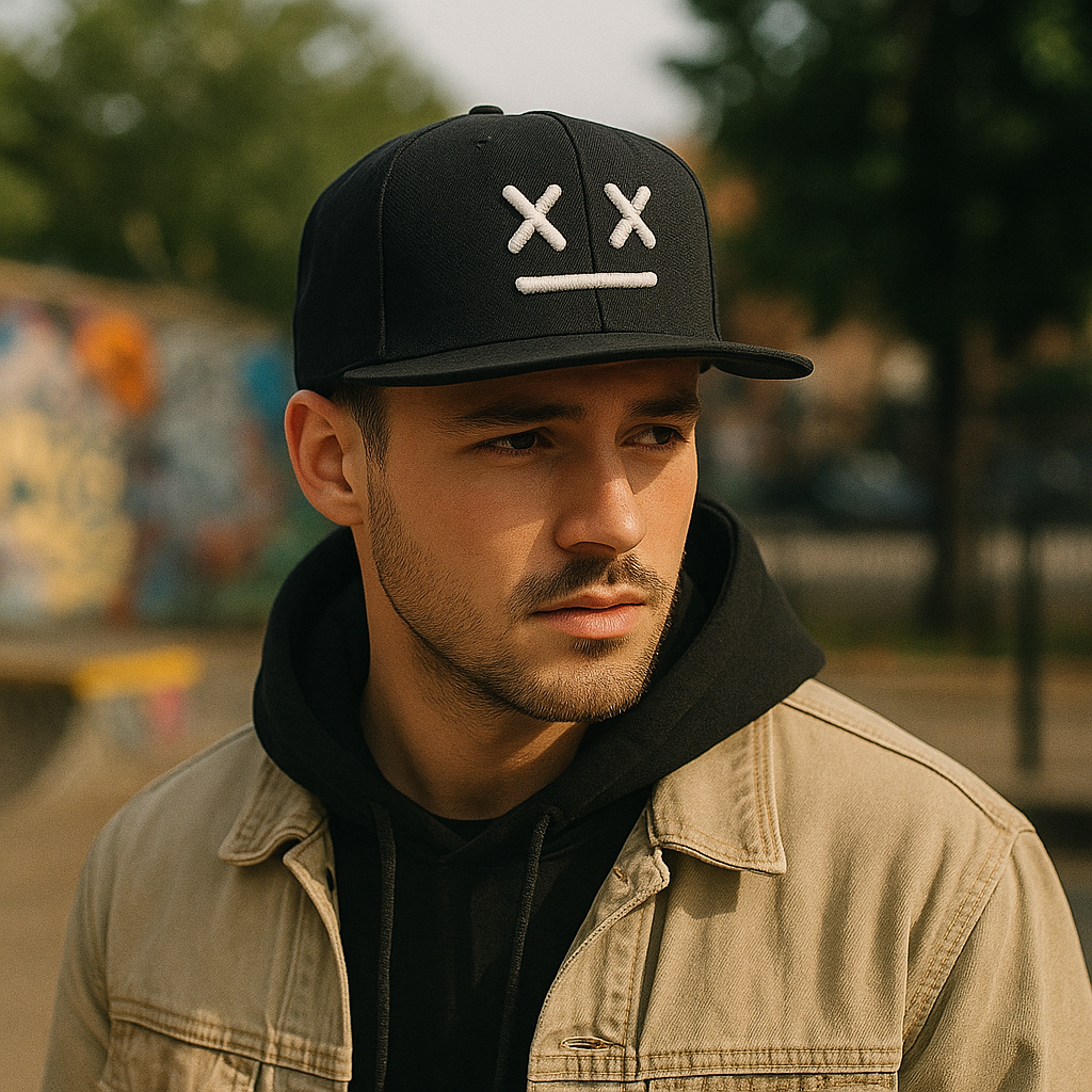 Minimalist X-Face 3D Embroidered Black Snapback Hat