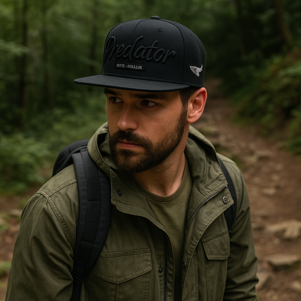 Black Predator Snapback Hat with 3D Embroidered Logo – Flat Brim Cap