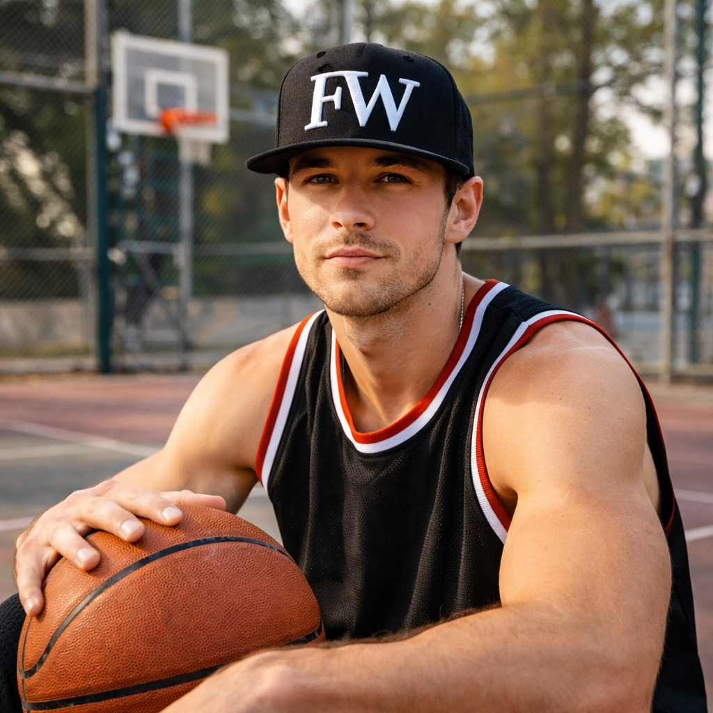 Black 6 Panel Snapback Cap with 3D Embroidered Logo Classic Streetwear Hat