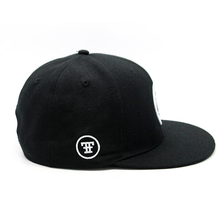Black Flat Brim Snapback Hat with 3D Circle Logo Embroidery