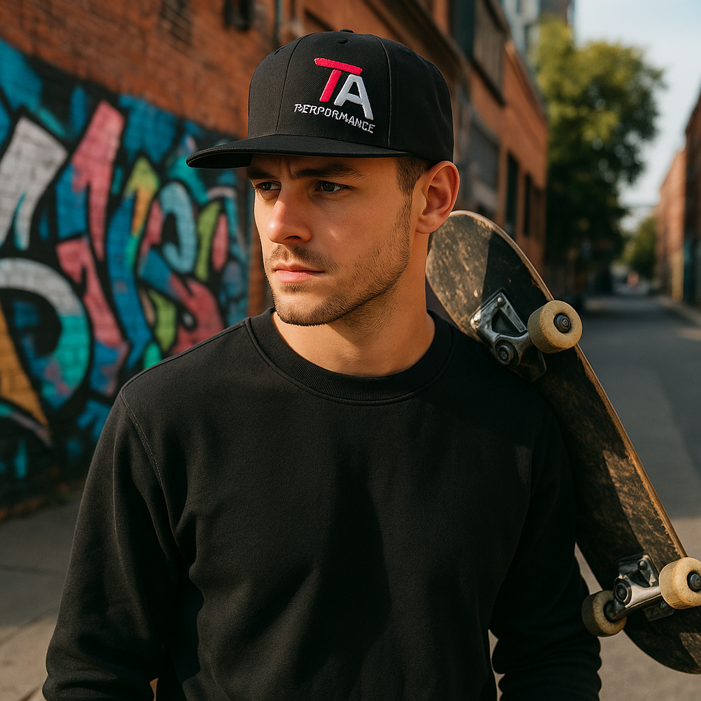 Bold Logo Flat Brim Snapback Cap with 3D Embroidery