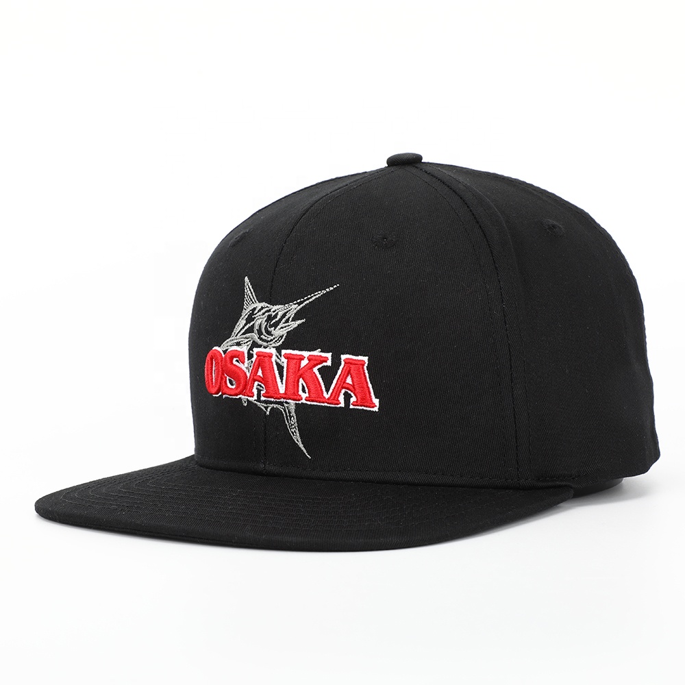Black Snapback Cap with 3D Osaka Embroidery – 6 Panel Streetwear Hat