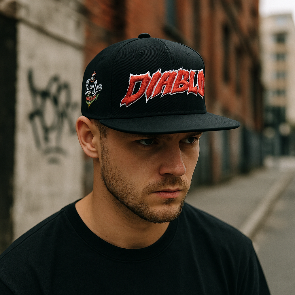 Diablo Embroidered Flat Brim Snapback Hat with Bold 3D Lettering