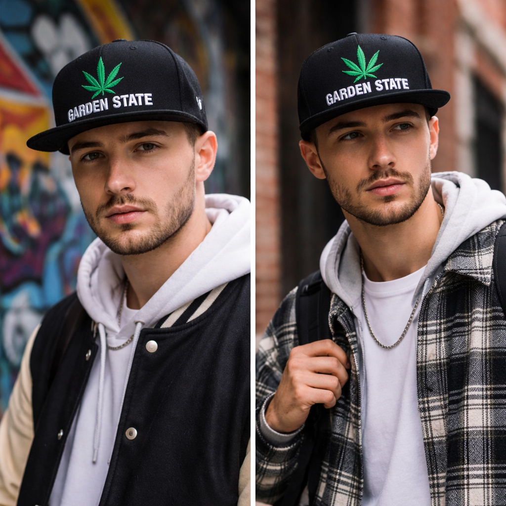 Garden State Embroidered Leaf Flat Brim Snapback Cap
