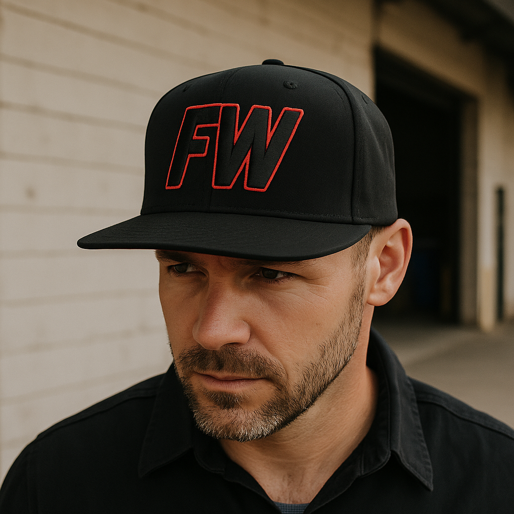 Black Flat Brim Snapback Hat with 3D RB Embroidery