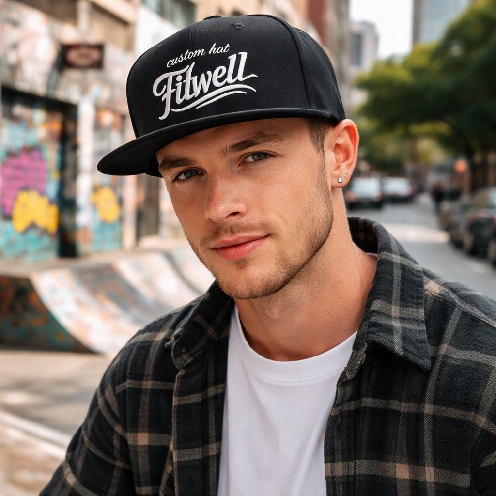 Black 6 Panel 3D Embroidered Flat Brim Snapback Cap with Bold Logo