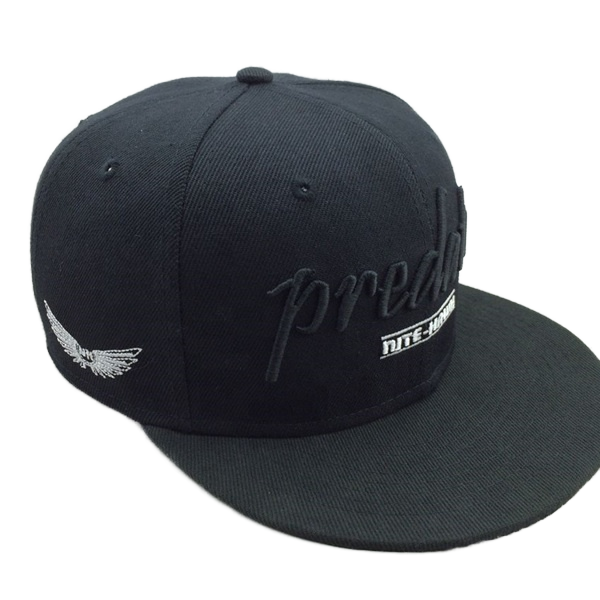 Black Predator Letter Snapback Cap – 3D Embroidered 6 Panel Streetwear Hat