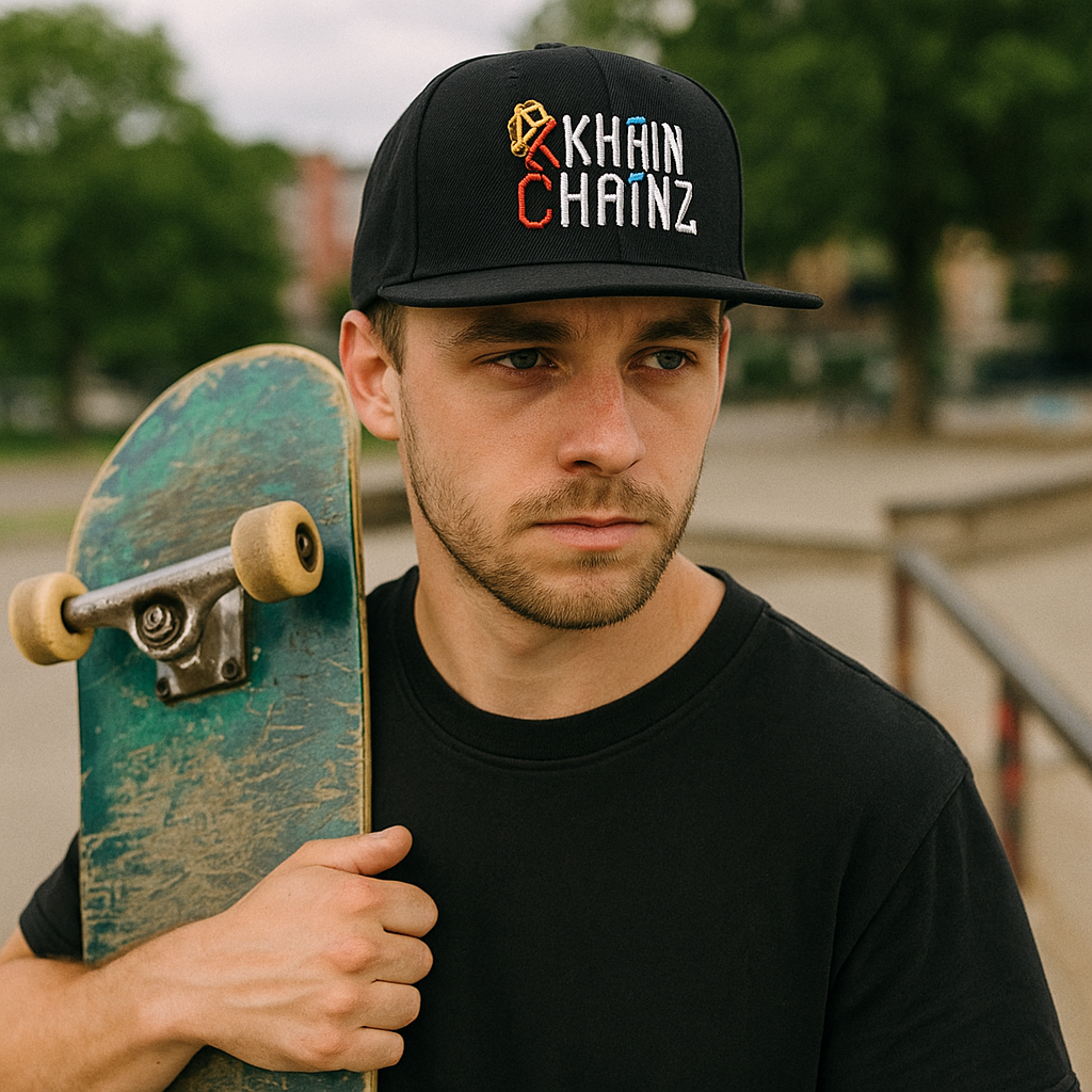 KHAIN CHHAINZ Color Letter Embroidered Flat Brim Cap