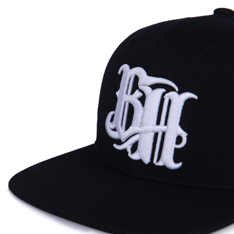 Black Flat Brim Snapback Hat with 3D Embroidered Gothic Letters