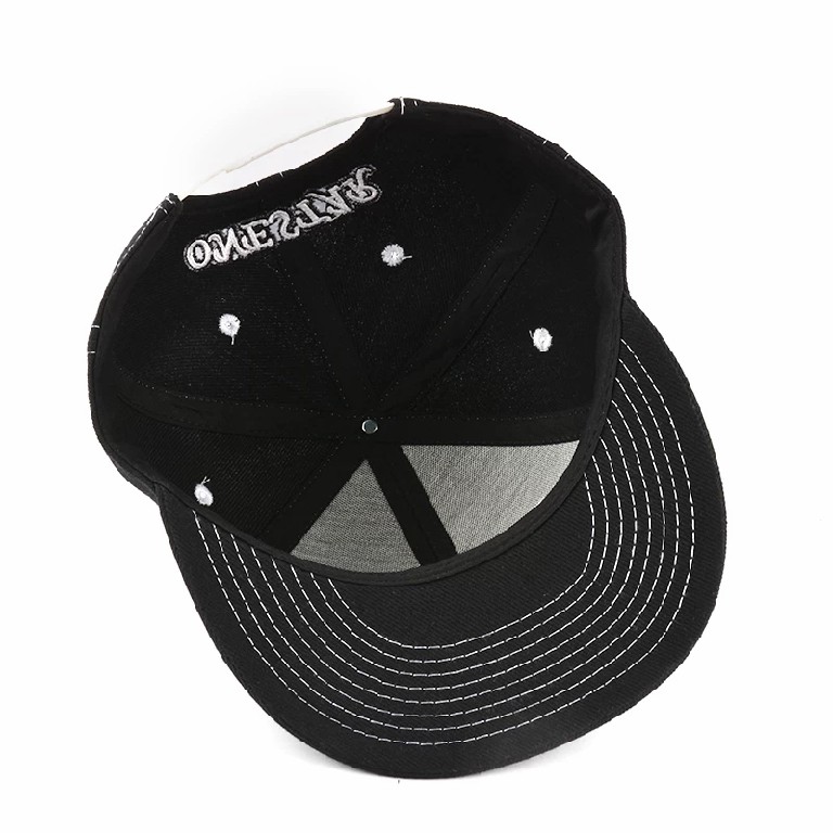 Black Flat Brim Snapback Cap with 3D Star Embroidery – Urban 6 Panel Hat