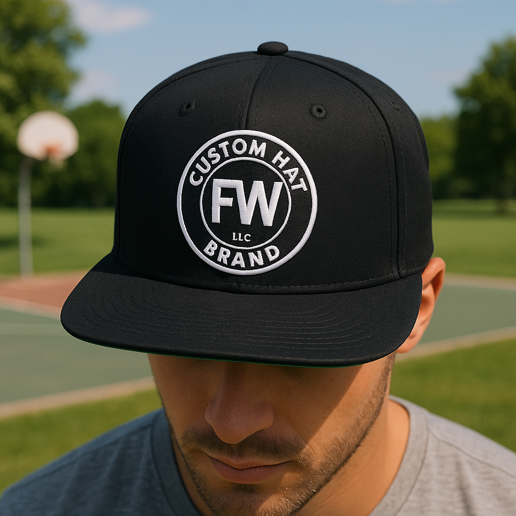 Black Flat Brim Snapback Hat with Iconic Fashion Brand 3D Embroidery