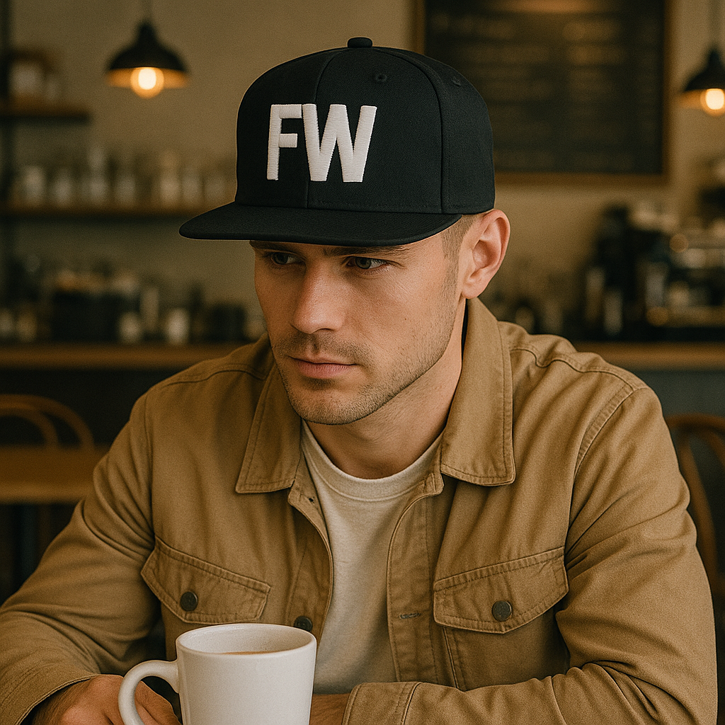 Black Flat Brim Snapback Hat with Raised 'R' 3D Embroidery