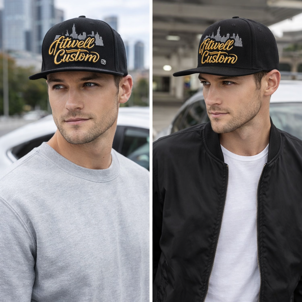 Premium Flat Brim Snapback Cap with Embroidered City Design