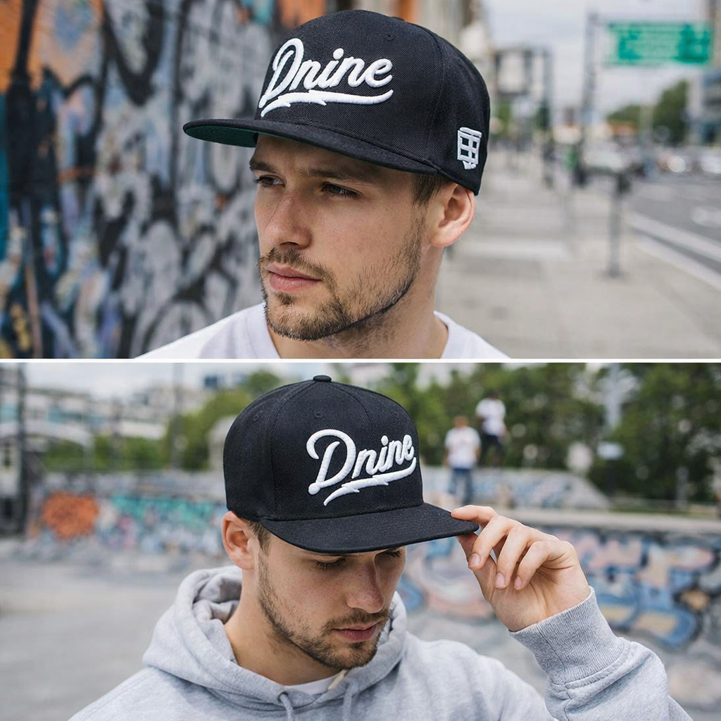 Classic Dnine Black Snapback Hat – Stylish 3D Embroidered Streetwear Cap