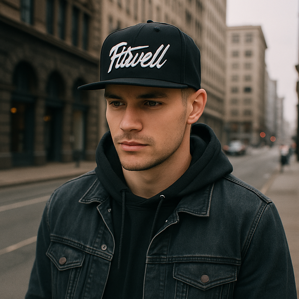 Black Flat Bill Snapback Hat with TEAM Script 3D Embroidery