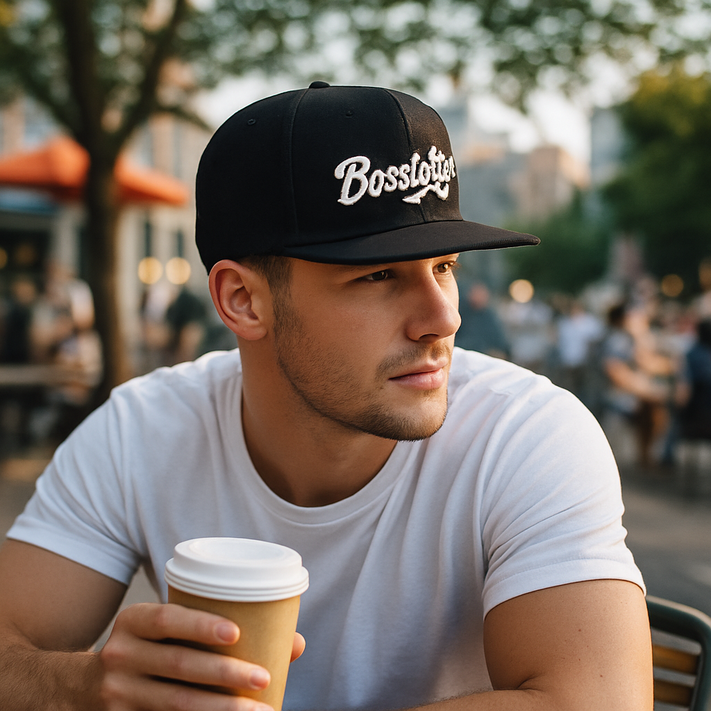 Bold Black Snapback Hat with 3D Embroidered Streetwear Logo