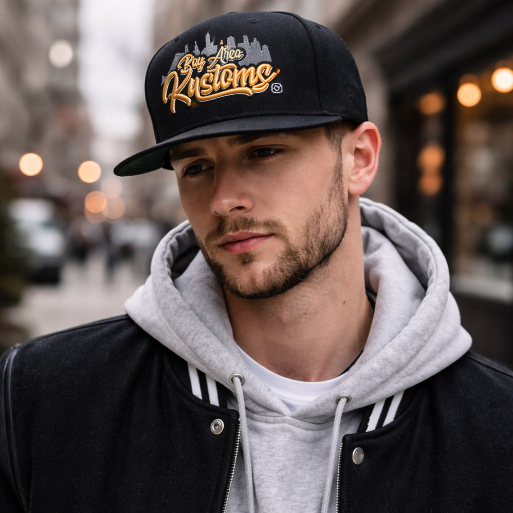 Premium Flat Brim Snapback Cap with Embroidered City Design