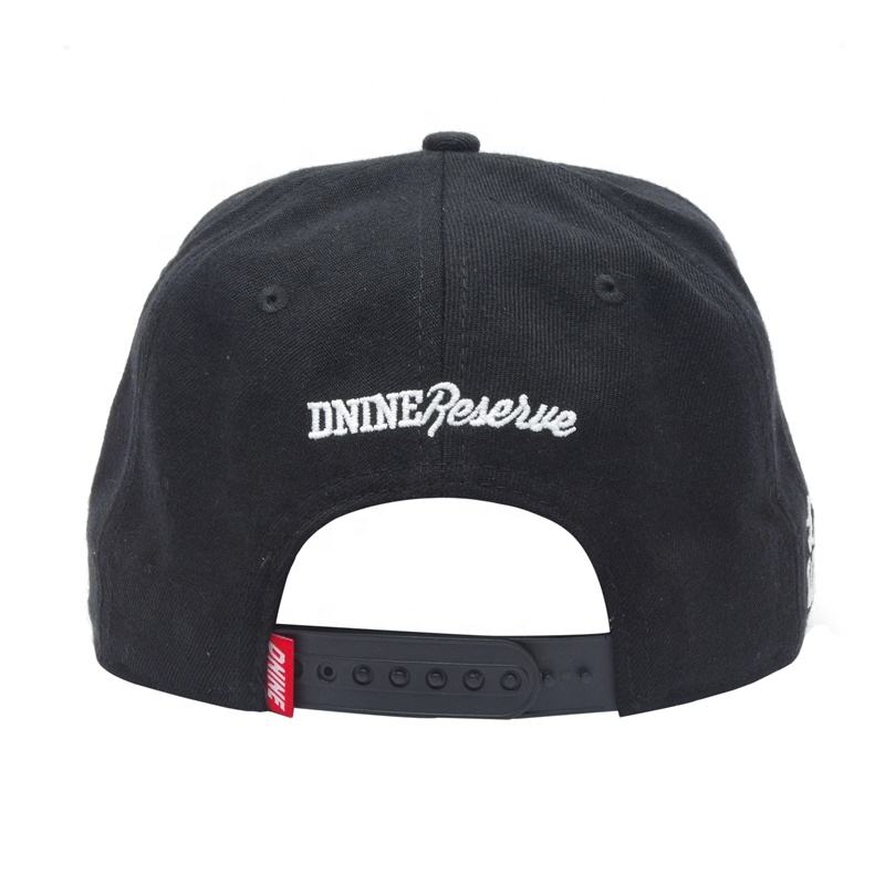 Dnine Black 3D Embroidered Flat Bill Snapback Cap