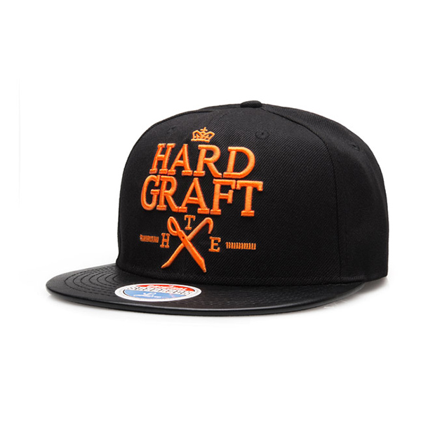 Hard Graft Embroidered Snapback Cap – Black & Orange Urban Style
