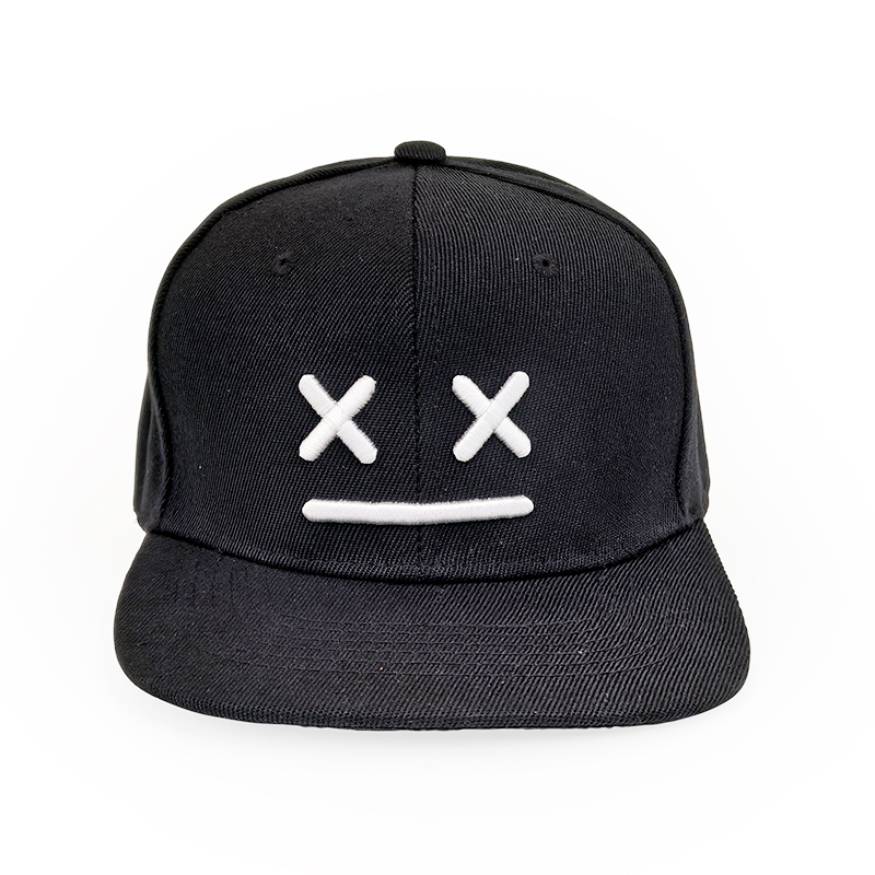 Minimalist X-Face 3D Embroidered Black Snapback Hat