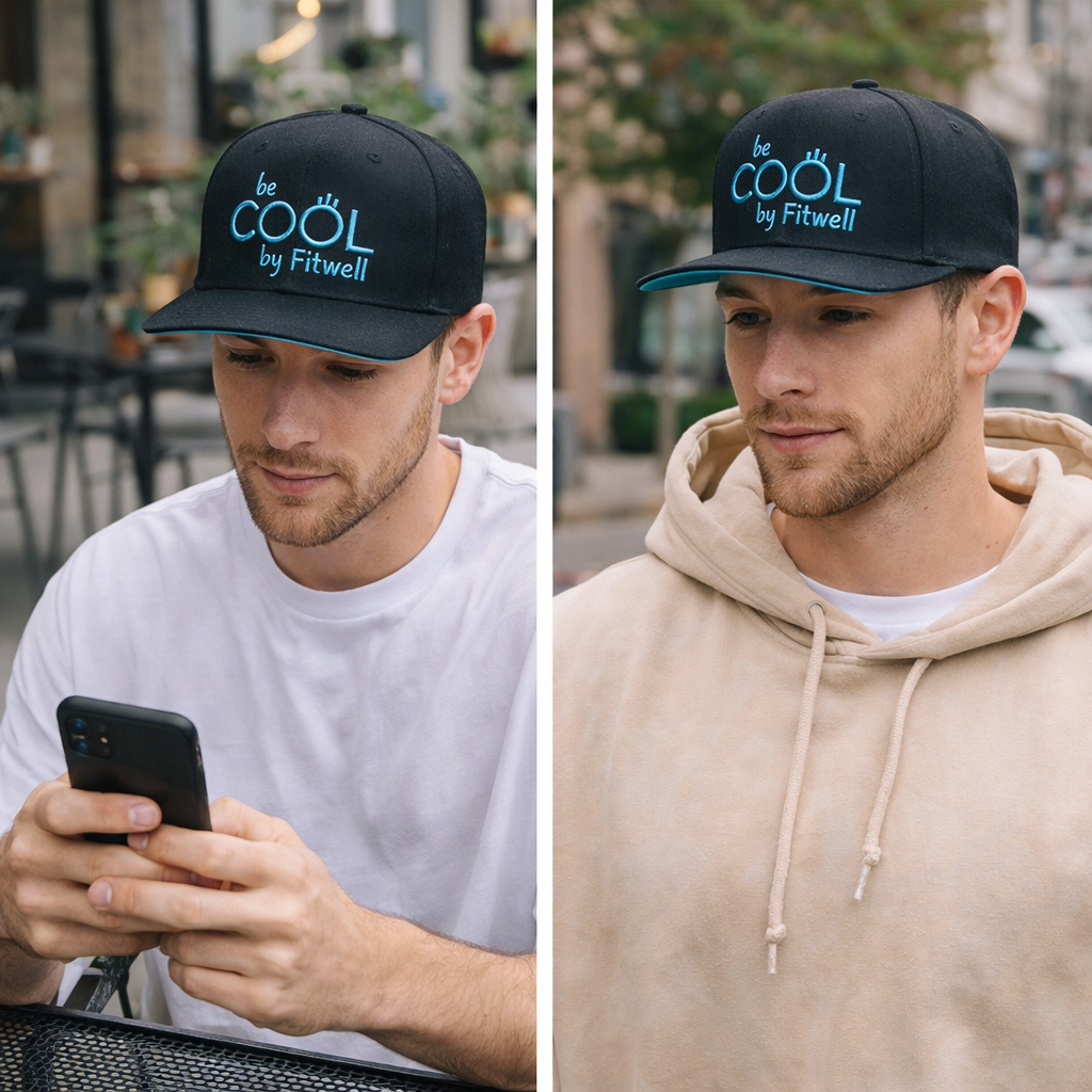 Black Flat Brim Snapback Hat with Blue 3D Embroidered &quotBe Cool
