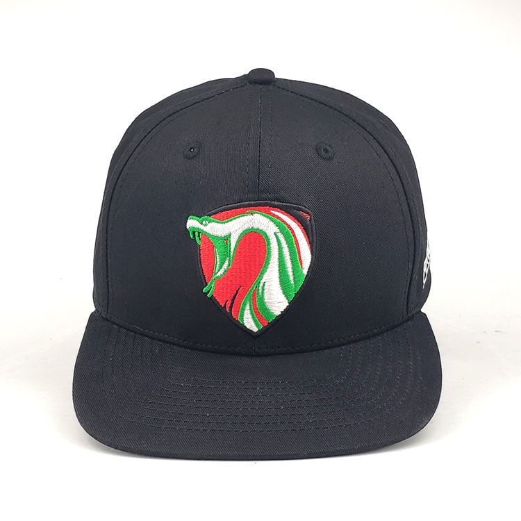 Black Snake Embroidery Snapback Cap – Bold Urban Flat Brim Hat