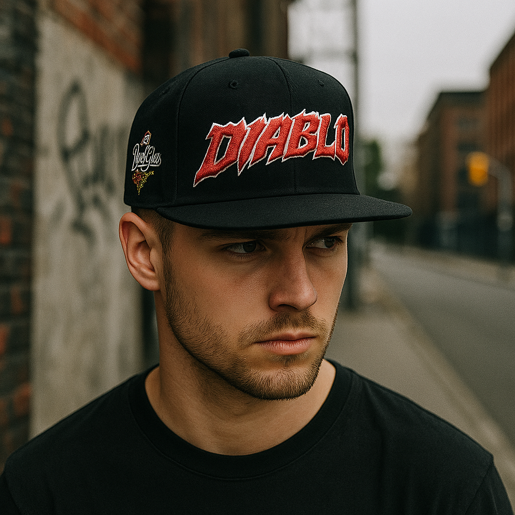 Diablo Embroidered Flat Brim Snapback Hat with Bold 3D Lettering