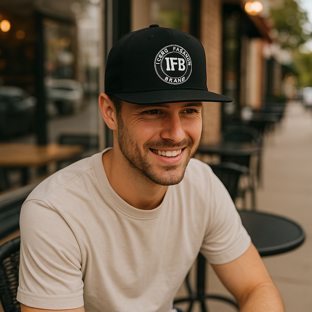 Black Flat Brim Snapback Hat with Iconic Fashion Brand 3D Embroidery