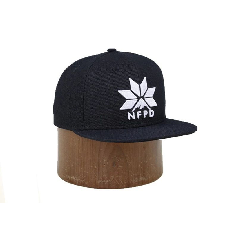 Black 6‑Panel Custom 3D Embroidered Snapback Hat – Streetwear Flat Brim Snapback Cap