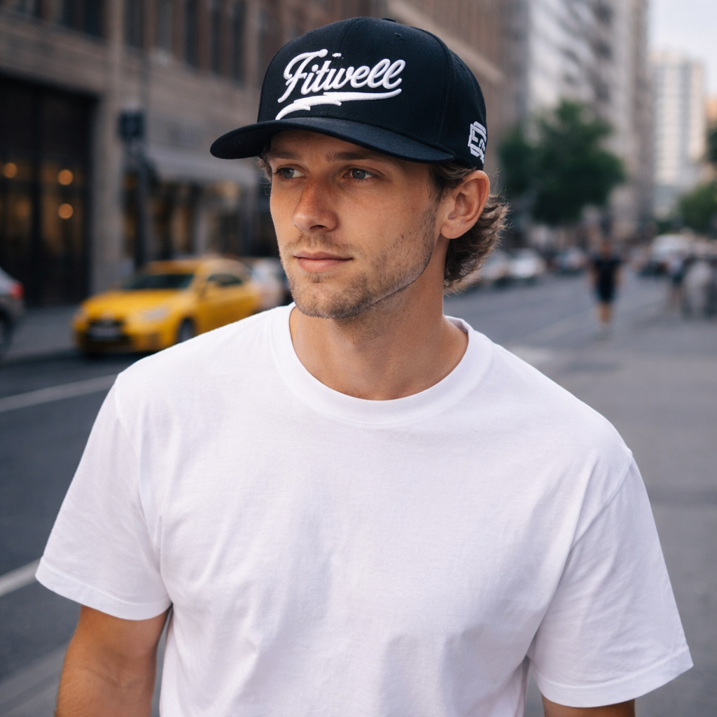 Dnine Black 3D Embroidered Flat Bill Snapback Cap