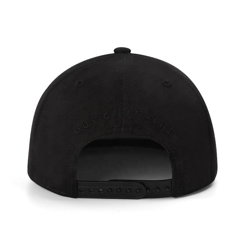 All Black Minimalist Snapback Cap – 3D Logo Flat Brim Hat