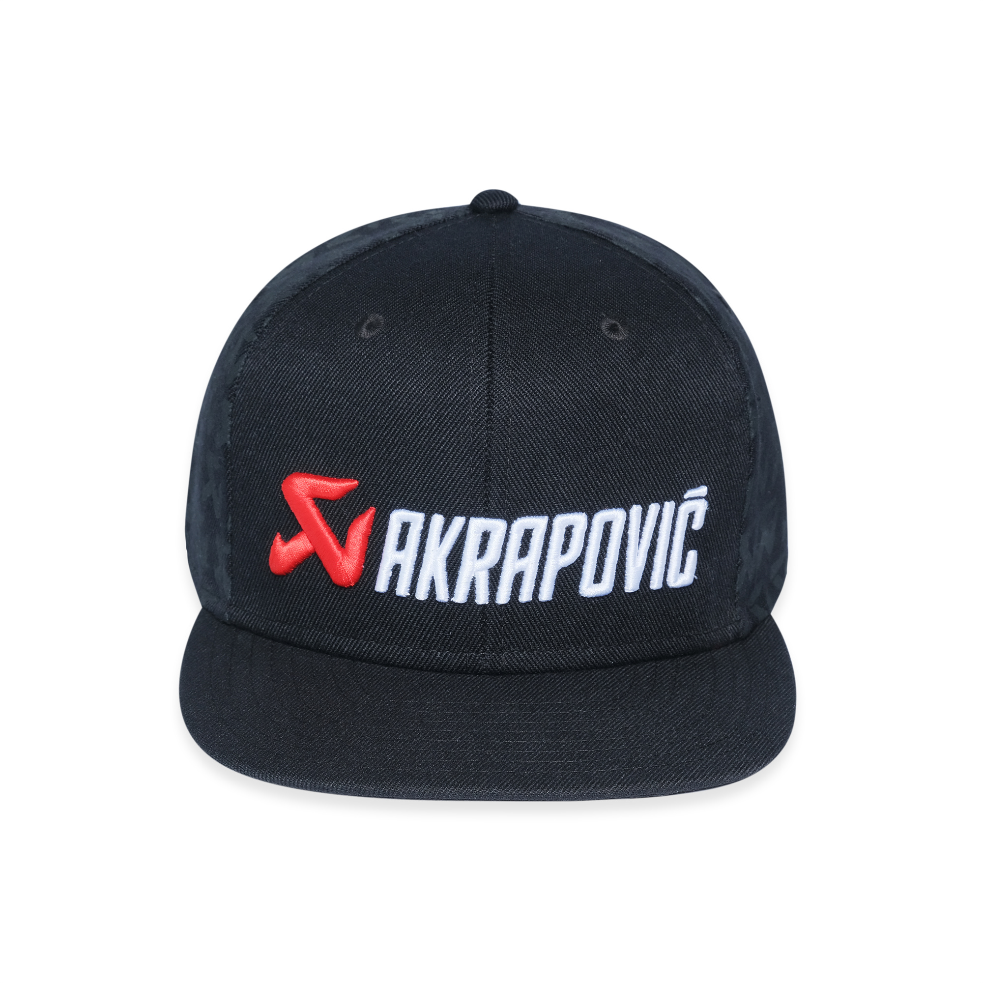 Black Flat Brim Cap with Red & White 3D Embroidery – 6 Panel Streetwear Snapback