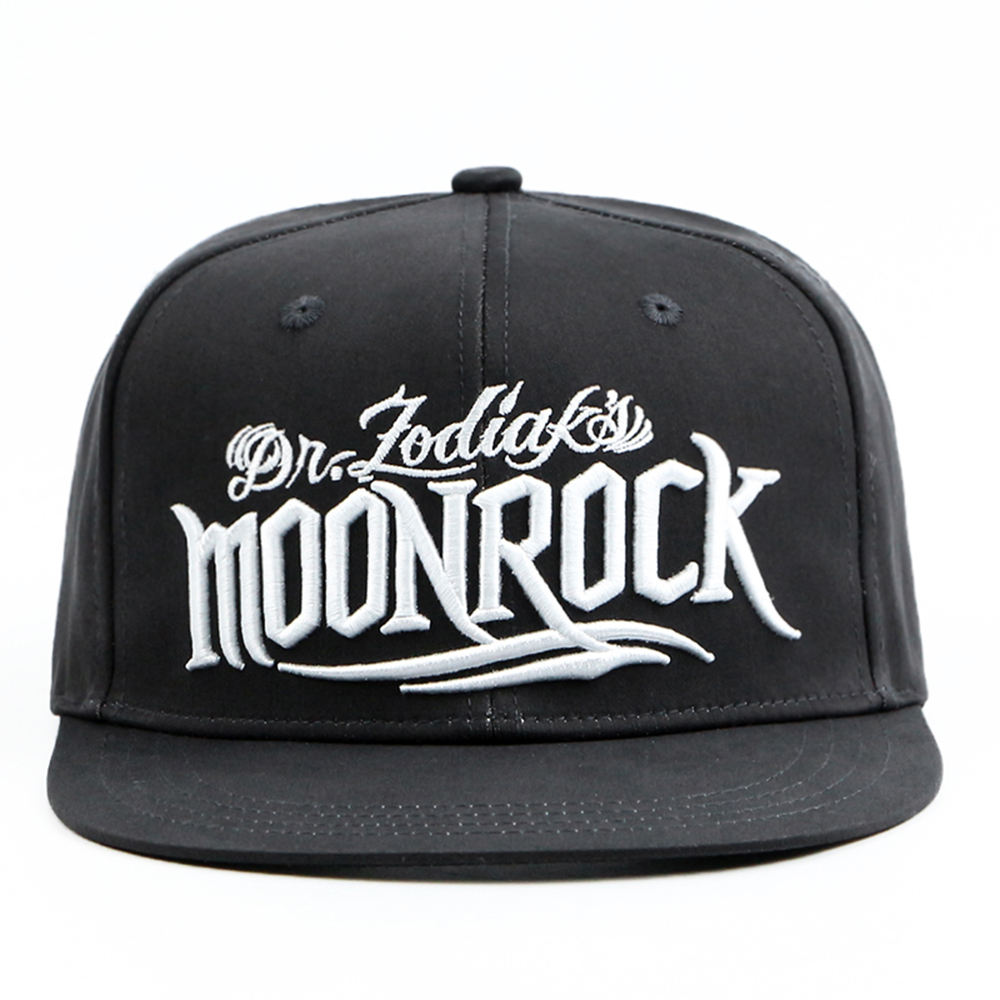 Black 6 Panel 3D Embroidered Flat Brim Snapback Cap with Bold Logo