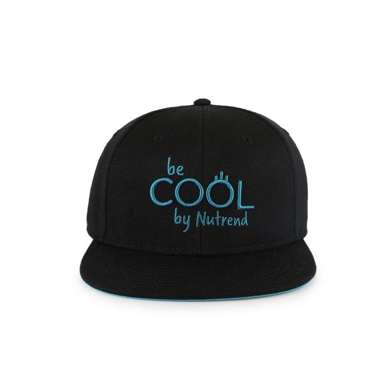 Black Flat Brim Snapback Hat with Blue 3D Embroidered &quotBe Cool