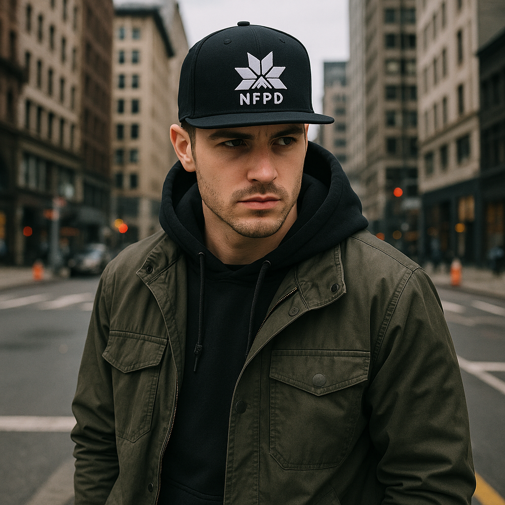 Black 6‑Panel Custom 3D Embroidered Snapback Hat – Streetwear Flat Brim Snapback Cap